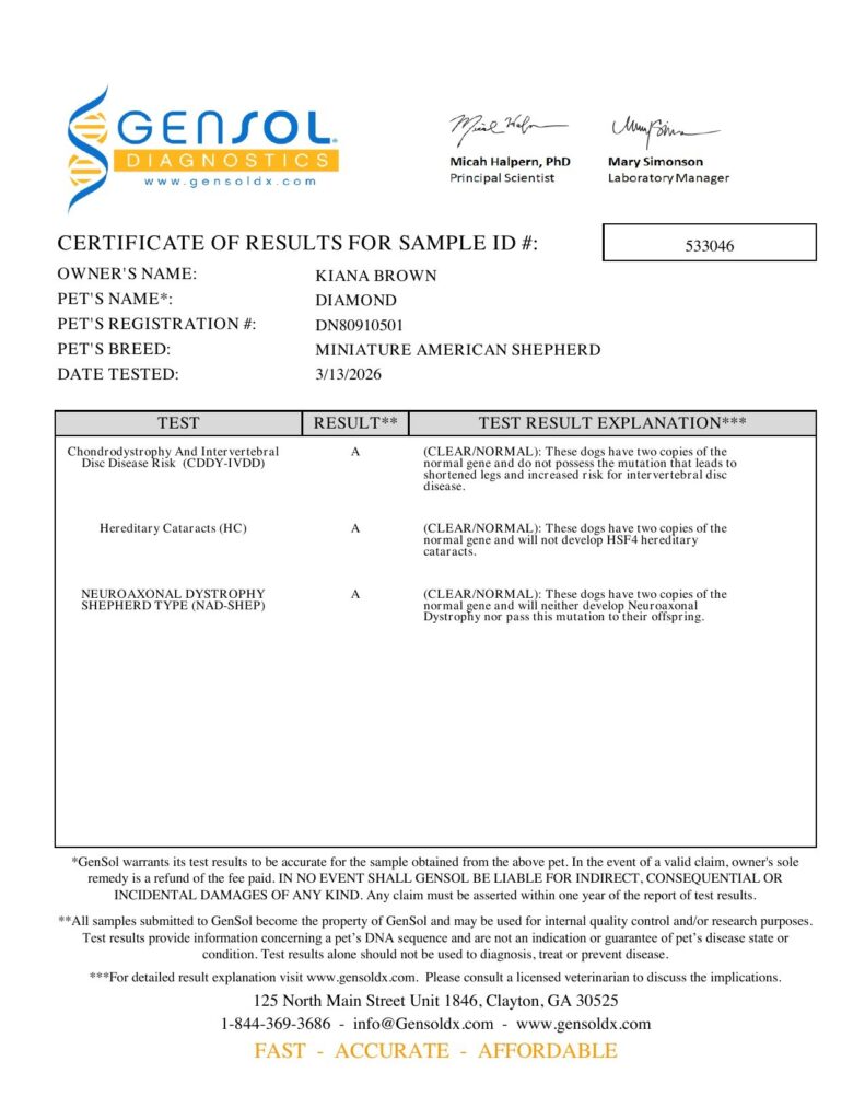 GenSol DNA results for Diamond, page 2 of 2