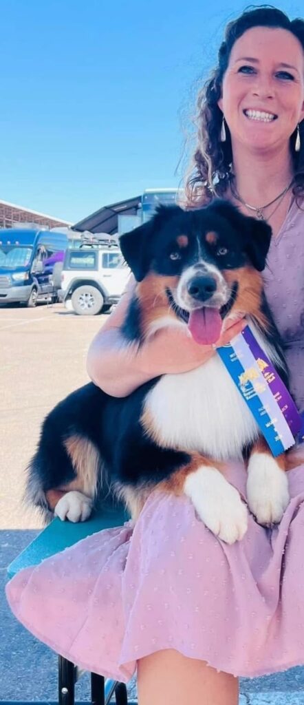 Laddie smiling with a Best of Winners ribbon
